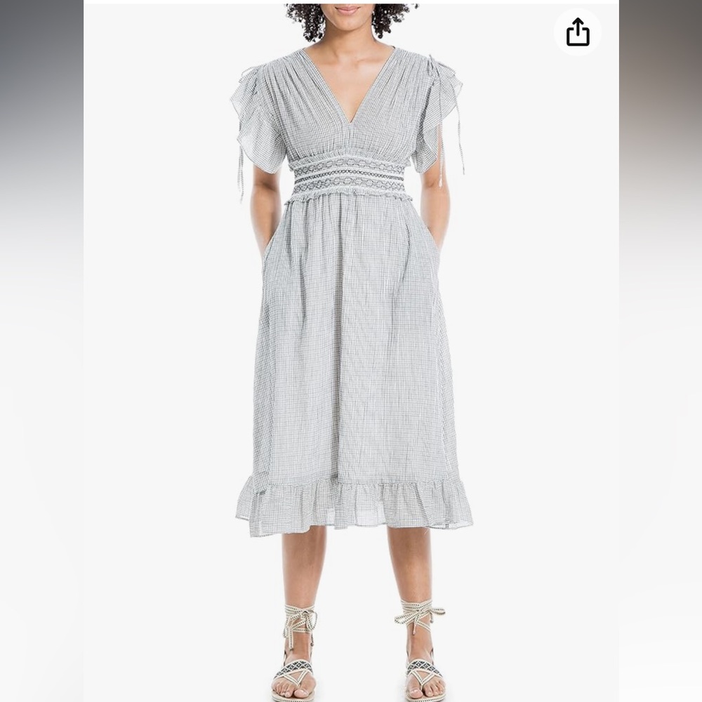 Max Studio Yarn Dye Flutter Sleeve Prairie Maxi Dress Size Small